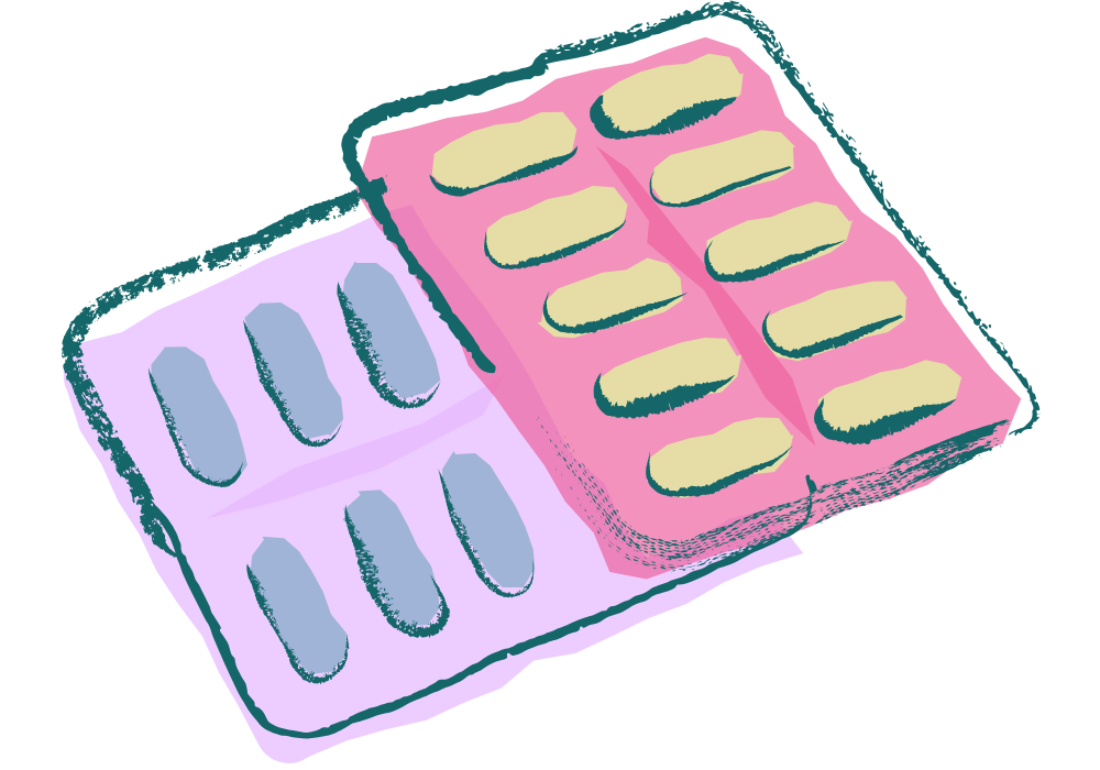 Illustration af sovepiller – symbol på søvnproblemer og behandling uden medicin hos psykolog
